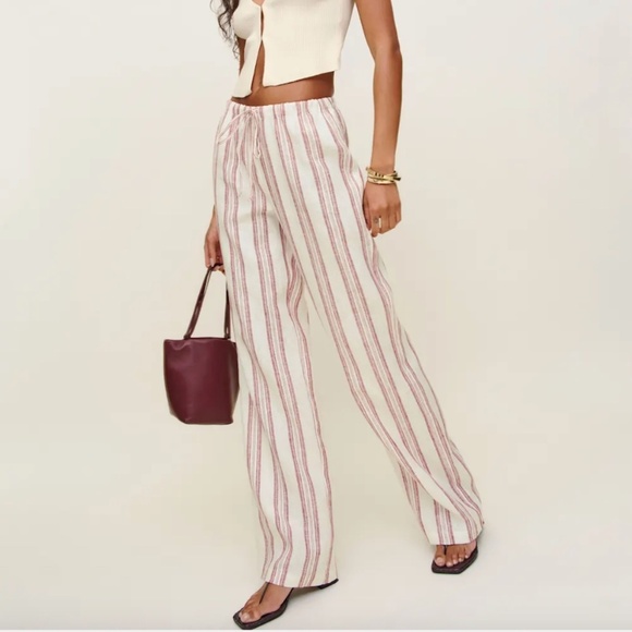 Reformation Pants - Reformation Olina Linen Stripe Drawstring Pant